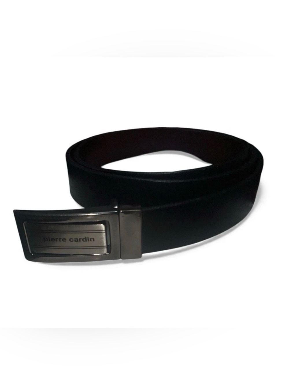 Vintage Pierre Cardin Black Leather Belt Monogram Logo Buckle Dress Casual